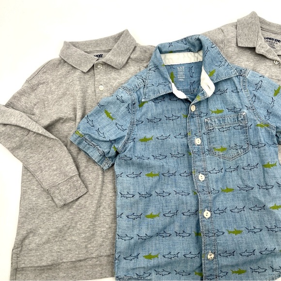 Boy's Bundle 2 Gray Long Sleeve Tops & 1 Short Sleeve Shark Button Down Size 5-6 - Picture 2 of 12